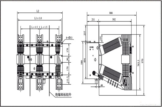 zn12-40.5真空断路器安装尺寸图